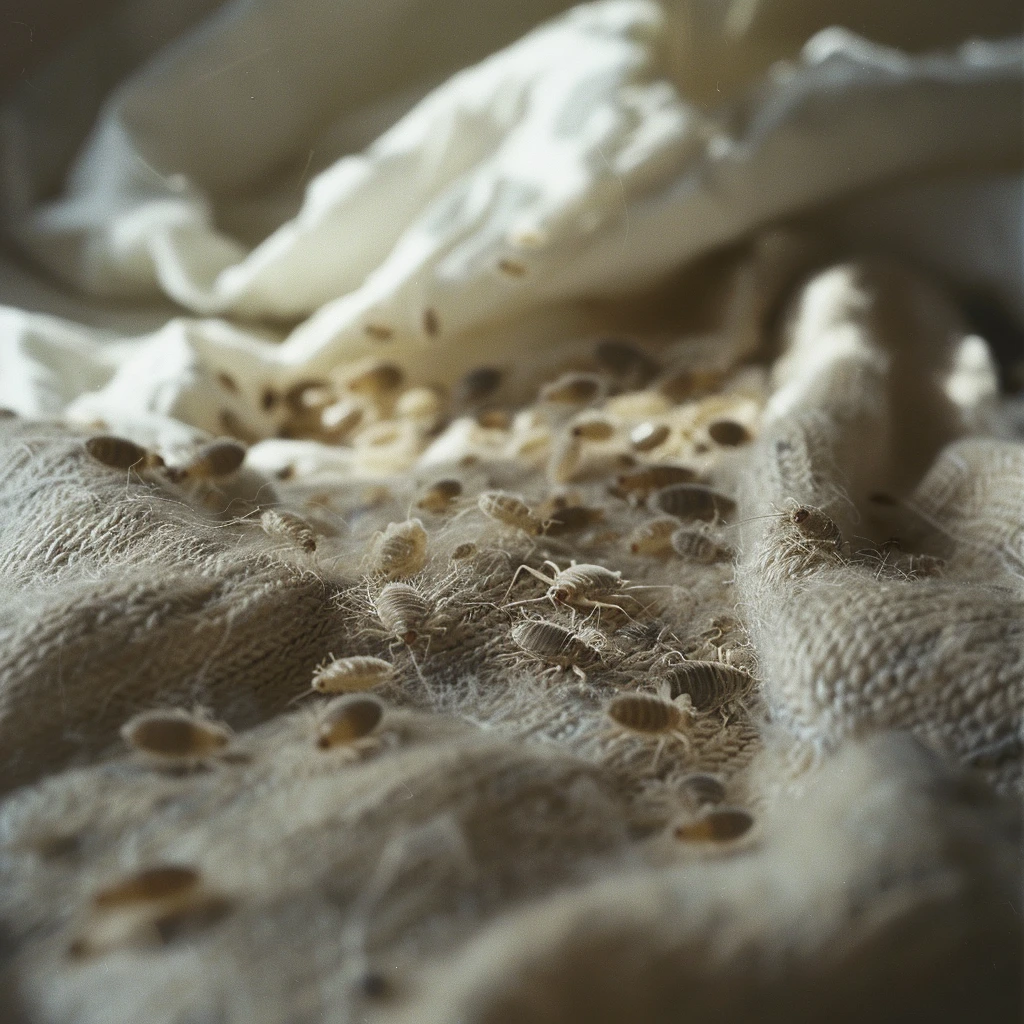 bed bugs on a piece of cloth